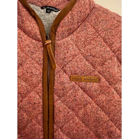 NWOT Simply Southern Womens Medium Herringbone Vest Red & Brown Quilted - Picture 2 of 7